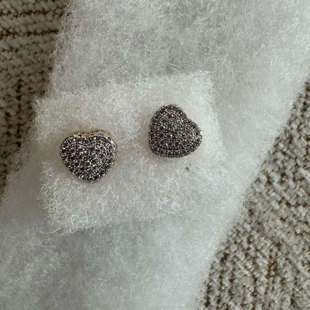 Heart-Shaped 10k Gold-Silver Glitter Earrings